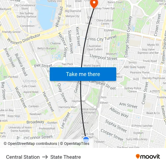 Central Station to State Theatre map