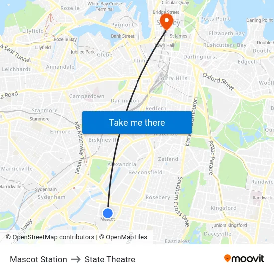 Mascot Station to State Theatre map