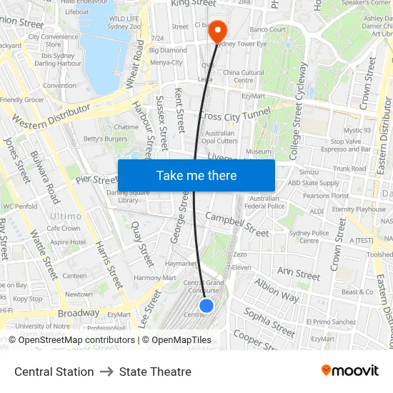 Central Station to State Theatre map