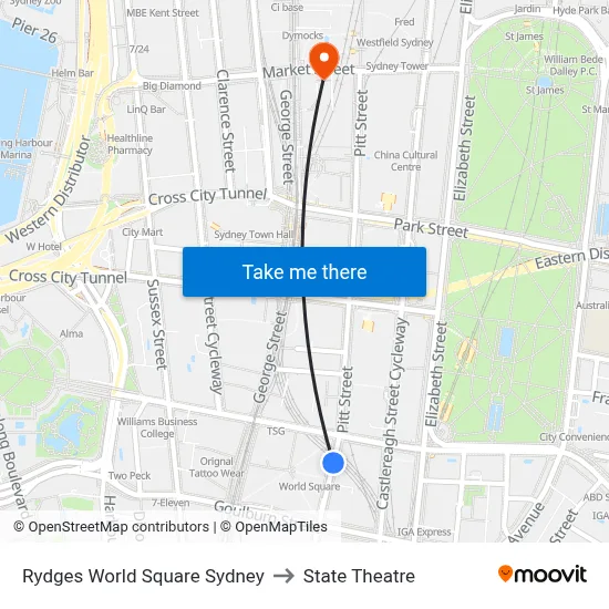 Rydges World Square Sydney to State Theatre map