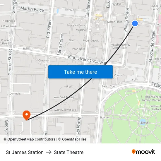 St James Station to State Theatre map