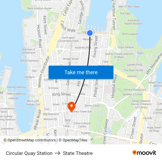 Circular Quay Station to State Theatre map