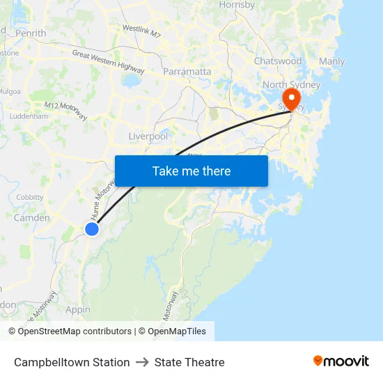 Campbelltown Station to State Theatre map