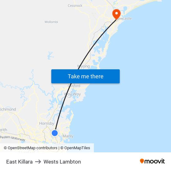 East Killara to Wests Lambton map