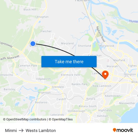 Minmi to Wests Lambton map