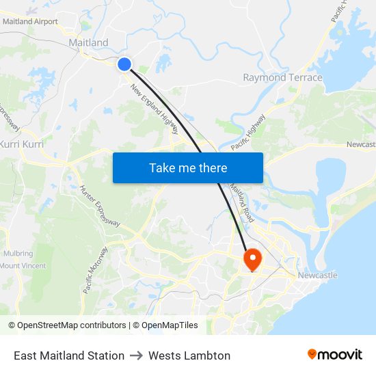 East Maitland Station to Wests Lambton map