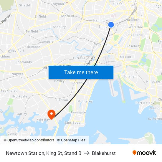 Newtown Station, King St, Stand B to Blakehurst map