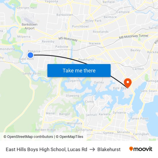 East Hills Boys High School, Lucas Rd to Blakehurst map