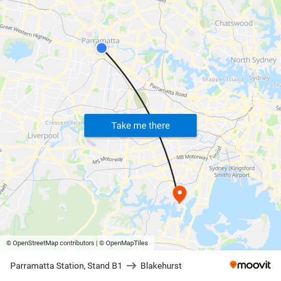Parramatta Station, Stand B1 to Blakehurst map