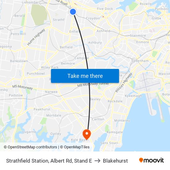 Strathfield Station, Albert Rd, Stand E to Blakehurst map