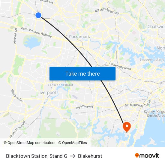 Blacktown Station, Stand G to Blakehurst map