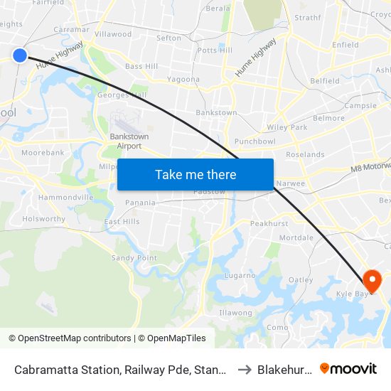 Cabramatta Station, Railway Pde, Stand A to Blakehurst map