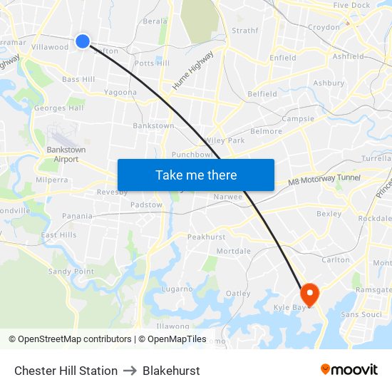 Chester Hill Station to Blakehurst map