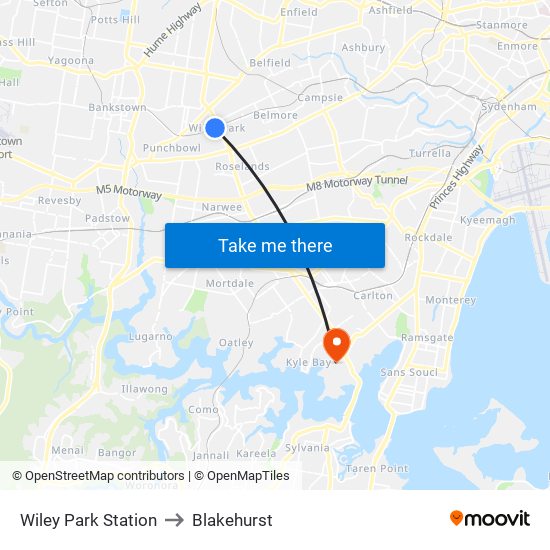 Wiley Park Station to Blakehurst map