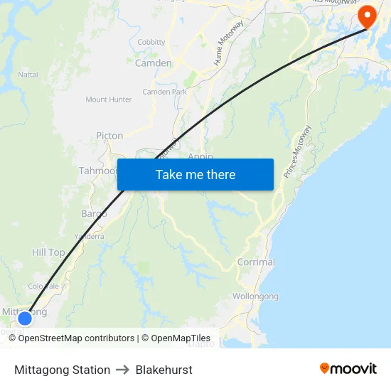 Mittagong Station to Blakehurst map
