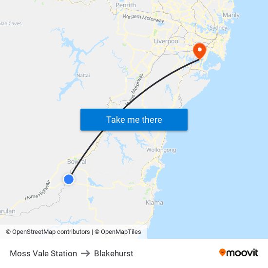 Moss Vale Station to Blakehurst map