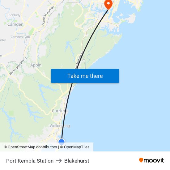 Port Kembla Station to Blakehurst map