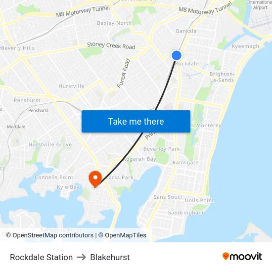 Rockdale Station to Blakehurst map