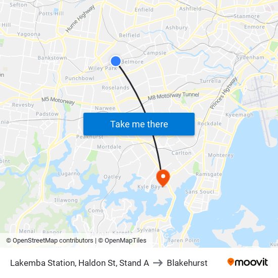 Lakemba Station, Haldon St, Stand A to Blakehurst map