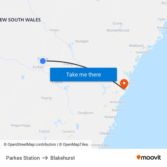Parkes Station to Blakehurst map