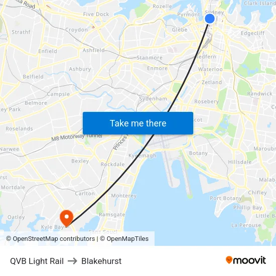 QVB Light Rail to Blakehurst map