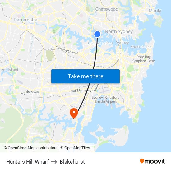 Hunters Hill Wharf to Blakehurst map