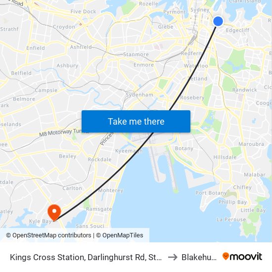 Kings Cross Station, Darlinghurst Rd, Stand B to Blakehurst map