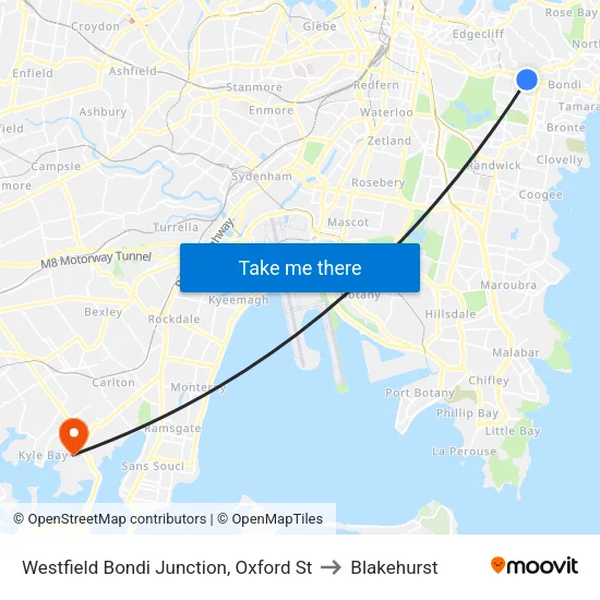 Westfield Bondi Junction, Oxford St to Blakehurst map