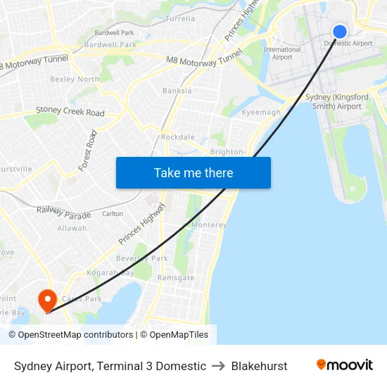 Sydney Airport, Terminal 3 Domestic to Blakehurst map