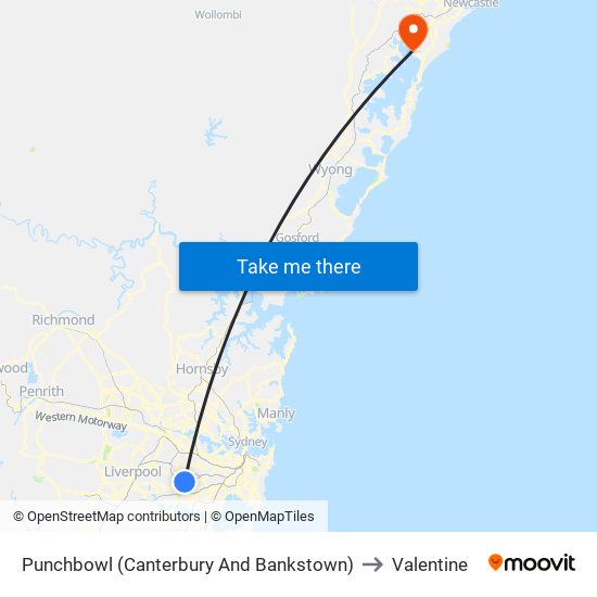 Punchbowl (Canterbury And Bankstown) to Valentine map