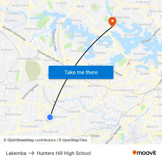 Lakemba to Hunters Hill High School map