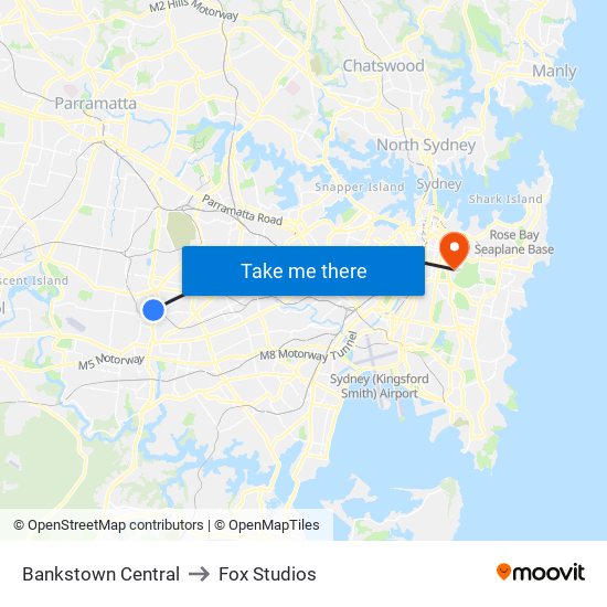Bankstown Central to Fox Studios map