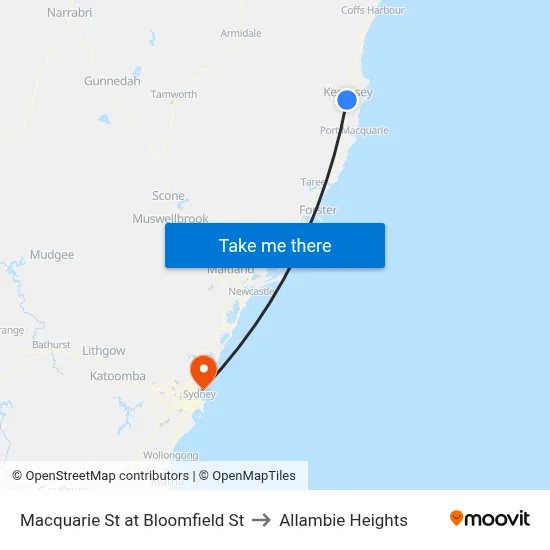 Macquarie St at Bloomfield St to Allambie Heights map