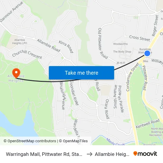 Warringah Mall, Pittwater Rd, Stand B to Allambie Heights map