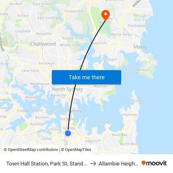 Town Hall Station, Park St, Stand G to Allambie Heights map