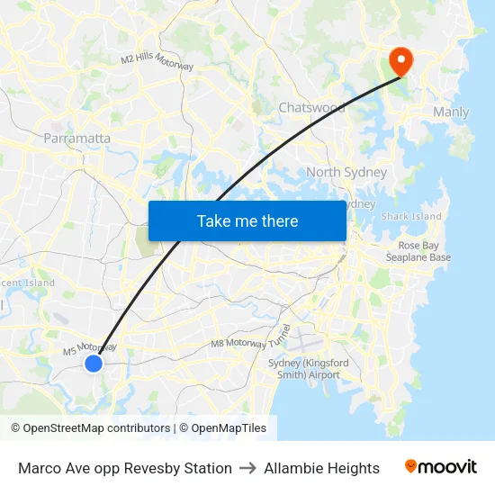 Marco Ave opp Revesby Station to Allambie Heights map