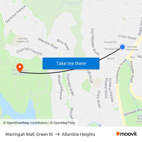 Warringah Mall, Green St to Allambie Heights map