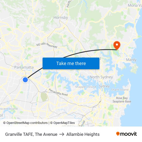 Granville TAFE, The Avenue to Allambie Heights map