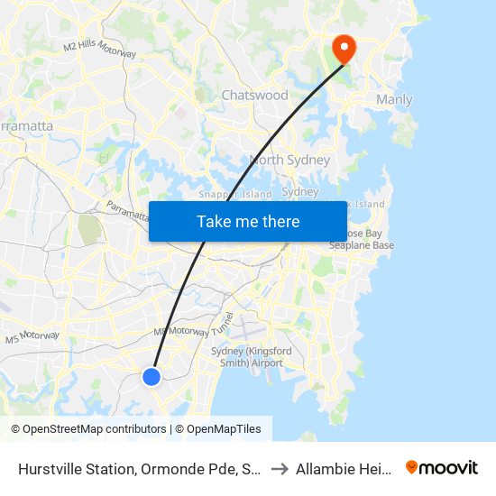 Hurstville Station, Ormonde Pde, Stand H to Allambie Heights map