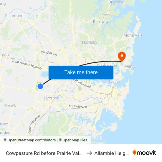 Cowpasture Rd before Prairie Vale Rd to Allambie Heights map