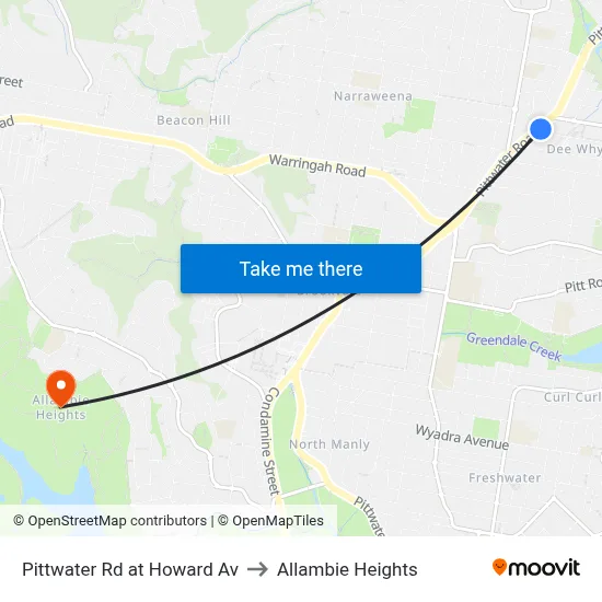Pittwater Rd at Howard Av to Allambie Heights map