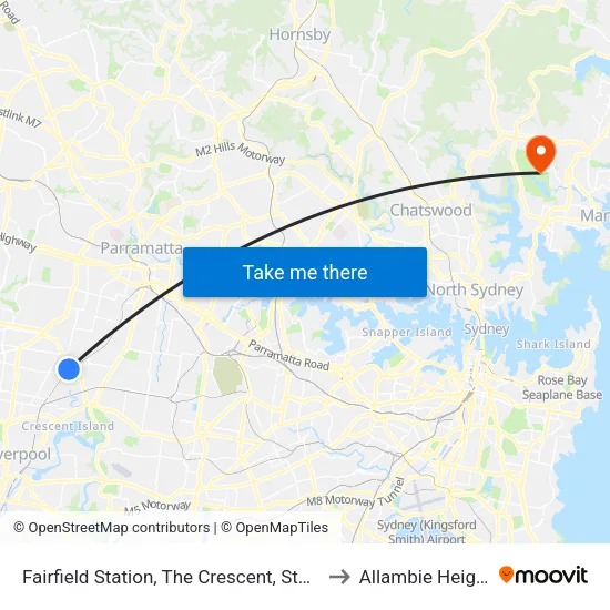 Fairfield Station, The Crescent, Stand G to Allambie Heights map