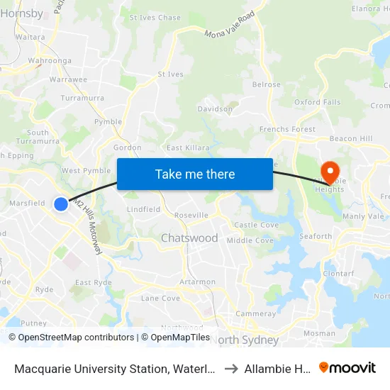 Macquarie University Station, Waterloo Rd, Stand A to Allambie Heights map