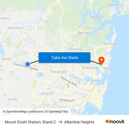 Mount Druitt Station, Stand C to Allambie Heights map