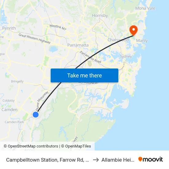 Campbelltown Station, Farrow Rd, Stand G to Allambie Heights map