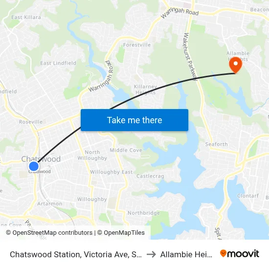 Chatswood Station, Victoria Ave, Stand E to Allambie Heights map