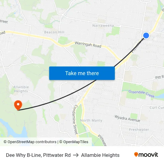 Dee Why B-Line, Pittwater Rd to Allambie Heights map