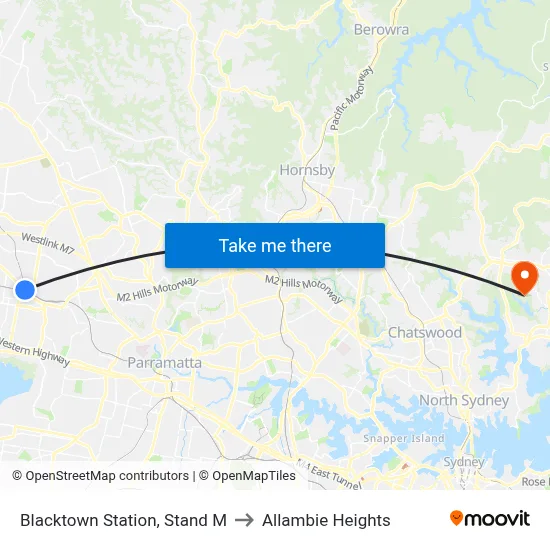 Blacktown Station, Stand M to Allambie Heights map