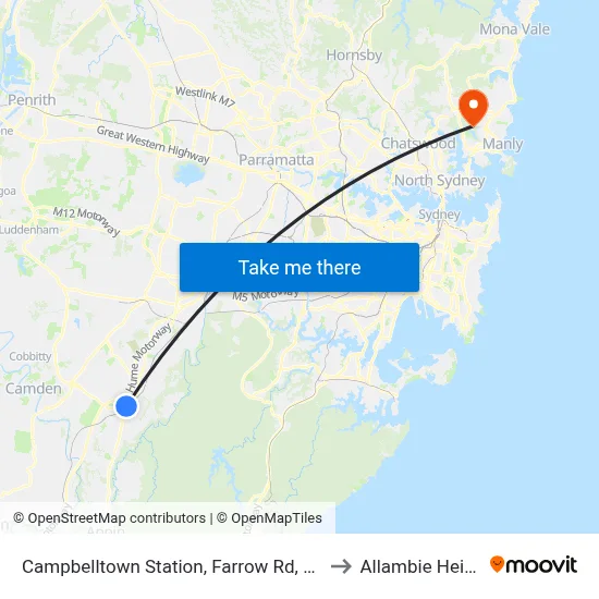 Campbelltown Station, Farrow Rd, Stand H to Allambie Heights map