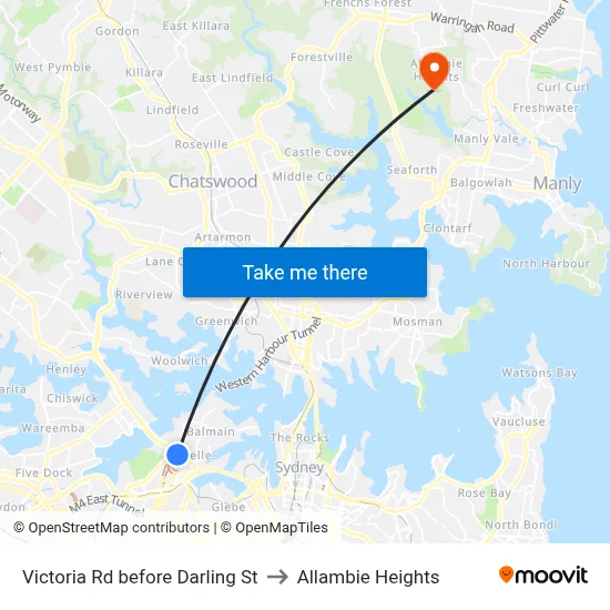Victoria Rd before Darling St to Allambie Heights map